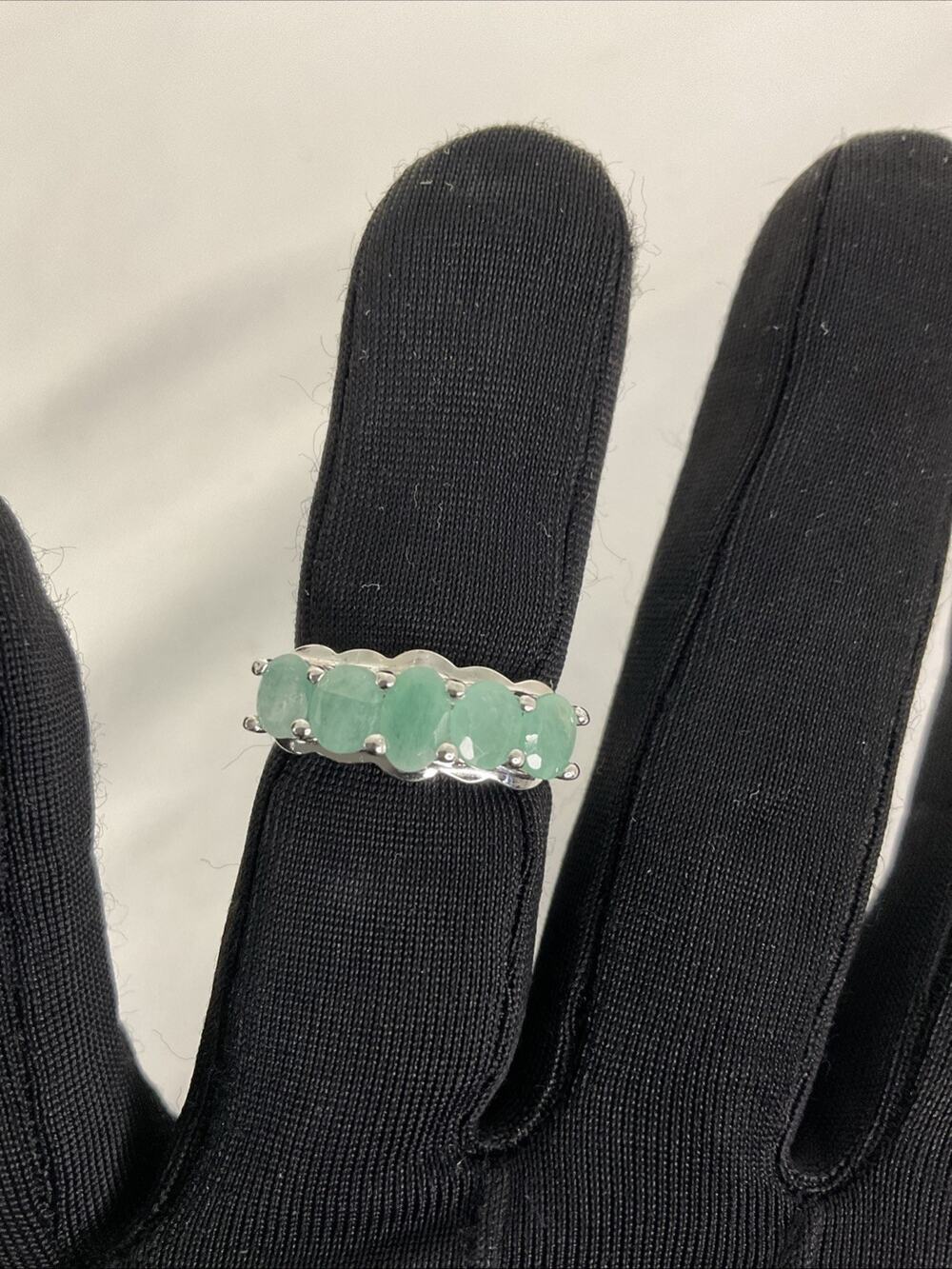 NEW EMERALD LARGE CLUSTER STERLING SILVER RING SZ 7